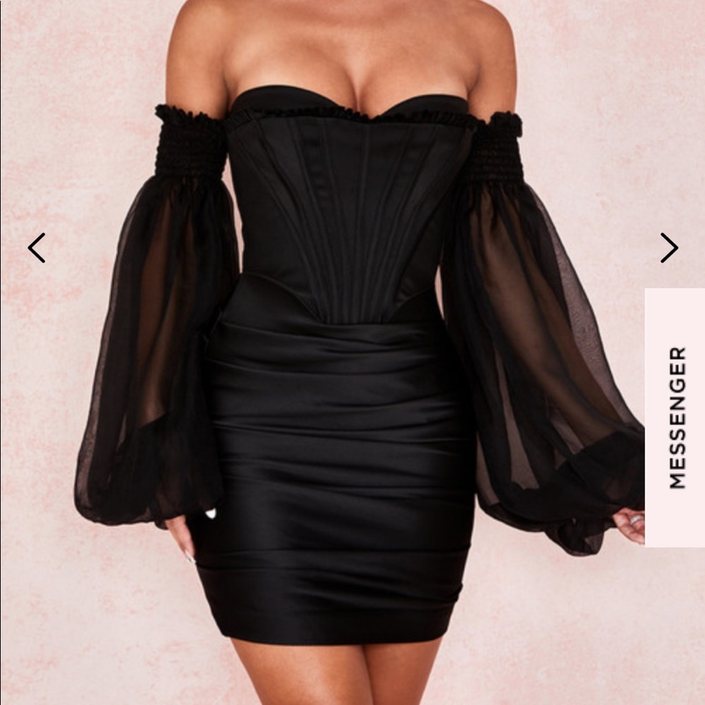 House of CB Beau satin and chiffon corset dress